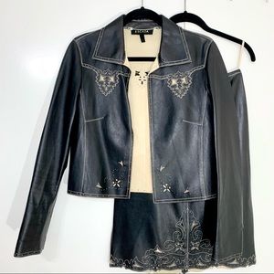 Escada leather skirt set black